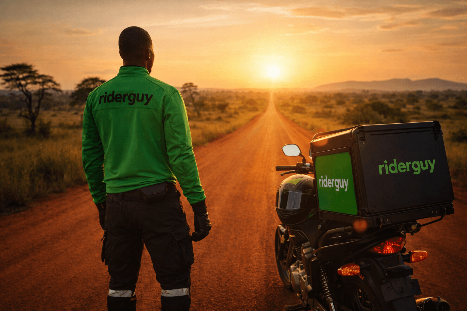 RiderGuy rider at dawn on the open road